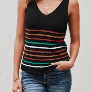 🌿3/$25 Multicolor Stripes Black Tank